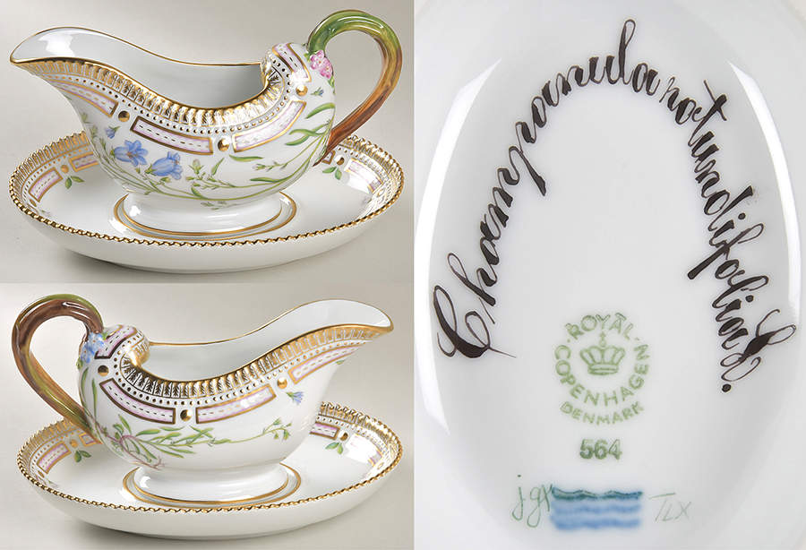 Flora Danica (1961 To Current) Sauce Boat & Underplate-Champomula rotundifolia L. by Royal Copenhagen-1
