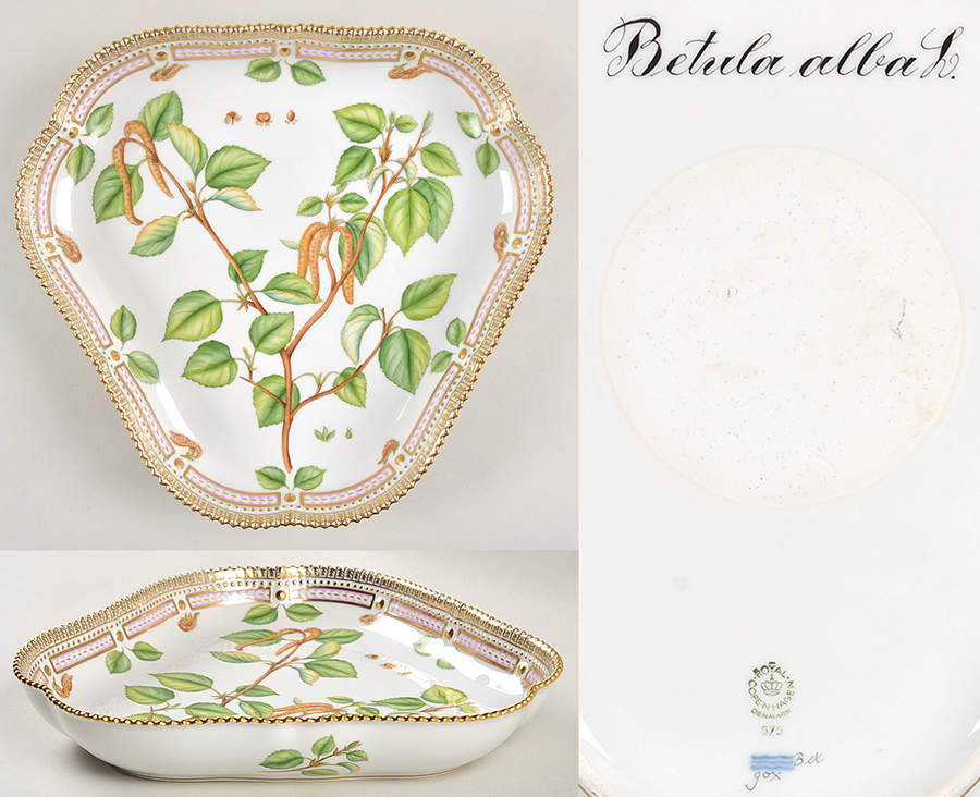 Flora Danica (1961 To Current) 10" Triangular Salad Serving Bowl-Betula alba L. by Royal Copenhagen-1