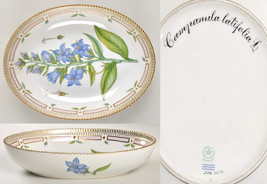 Flora Danica (1961 To Current) 9" Oval Salad Serving Bowl-Campanula latifolia L. by Royal Copenhagen-1