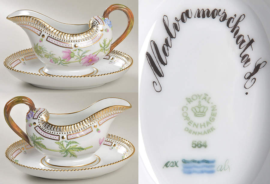 Flora Danica (1961 To Current) Sauce Boat & Underplate-Malva Moschata L. by Royal Copenhagen-1