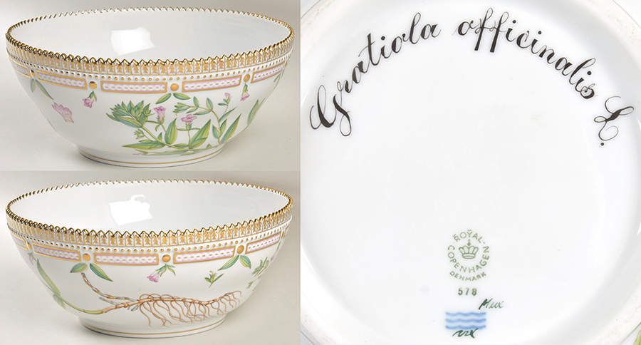 Flora Danica (1961 To Current) 9" Tapered Salad Serving Bowl-Gratiola officinalis by Royal Copenhagen-1