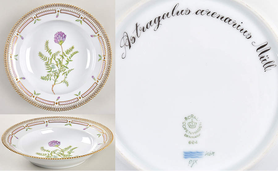 Flora Danica (1961 To Current) Rim Soup Bowl-Astragalus arenarius Mull. by Royal Copenhagen-1
