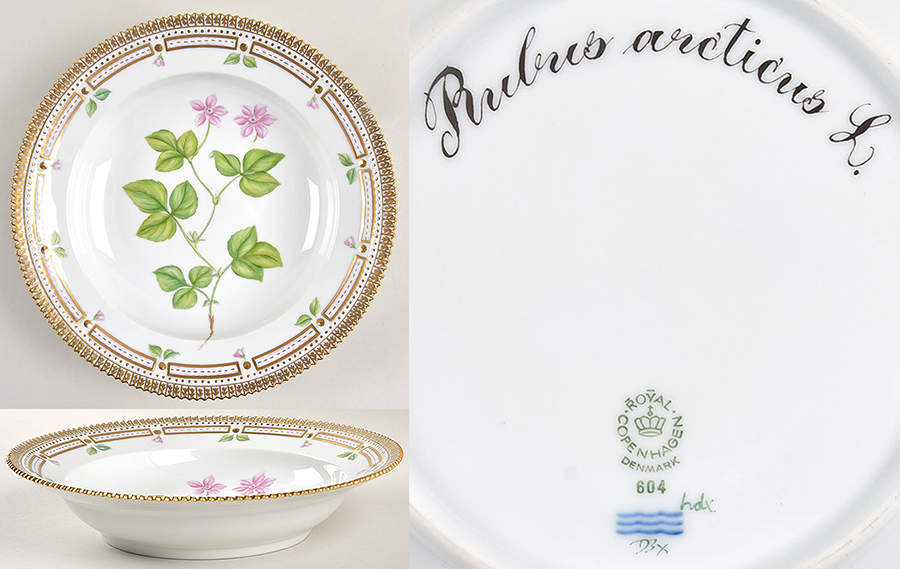 Flora Danica (1961 To Current) Rim Soup Bowl-Rubos arcticus L. by Royal Copenhagen-1