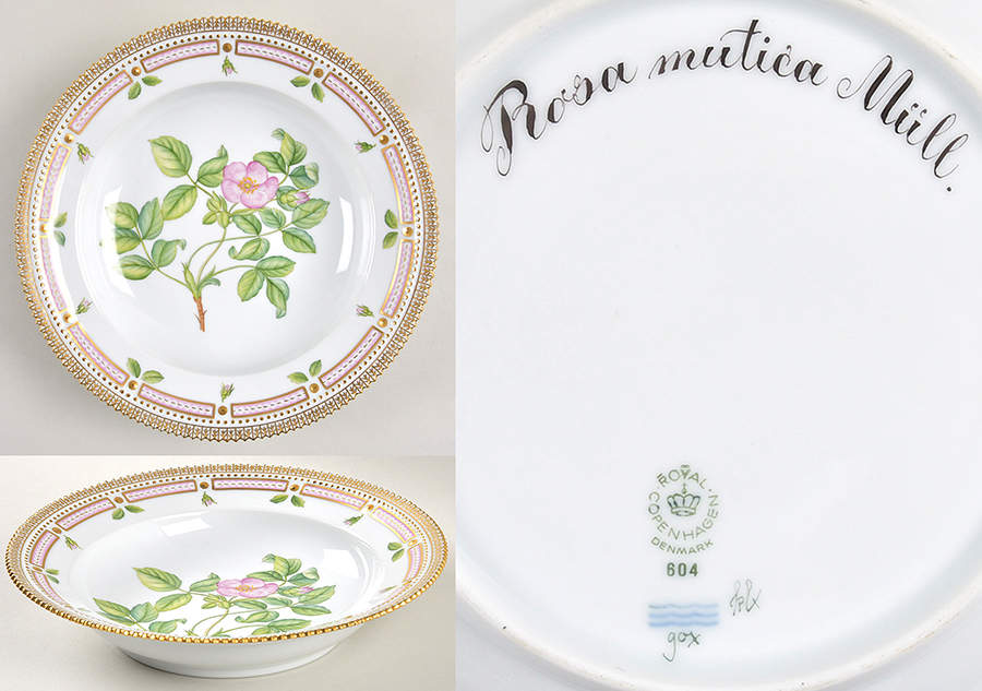 Flora Danica (1961 To Current) Rim Soup Bowl-Rosa mutica Mull. by Royal Copenhagen-1