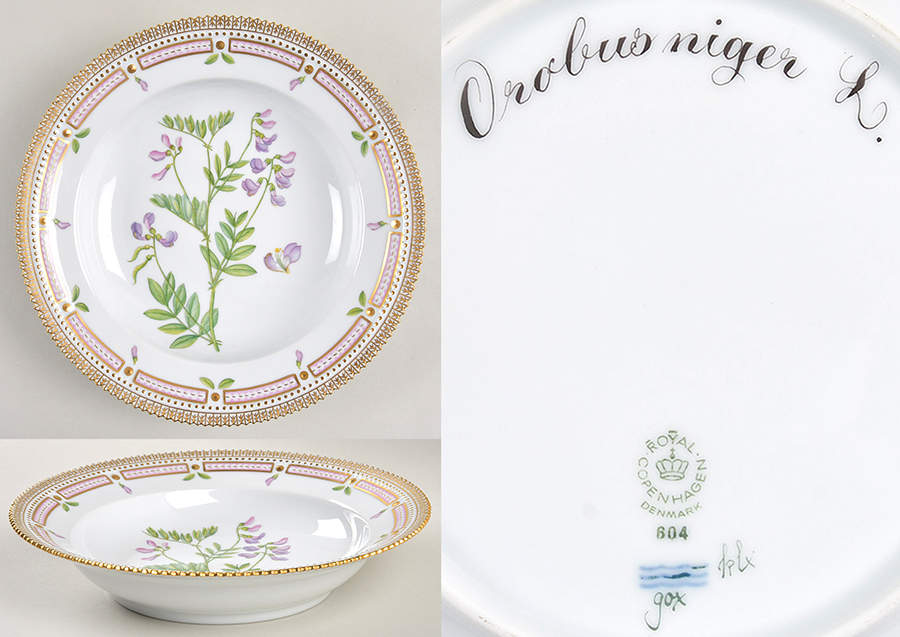Flora Danica (1961 To Current) Rim Soup Bowl-Orbus niger L. by Royal Copenhagen-1
