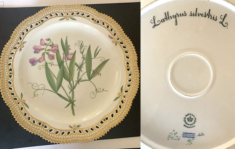 Flora Danica (1961 To Current) 10" Round Pierced Platter-Lathyrus silvestris L. by Royal Copenhagen-1