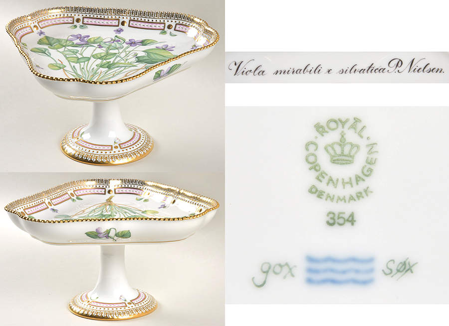 Flora Danica (1961 To Current) 9" Triangular Cake Plate-Viola mirabili h Silvatic by Royal Copenhagen-1