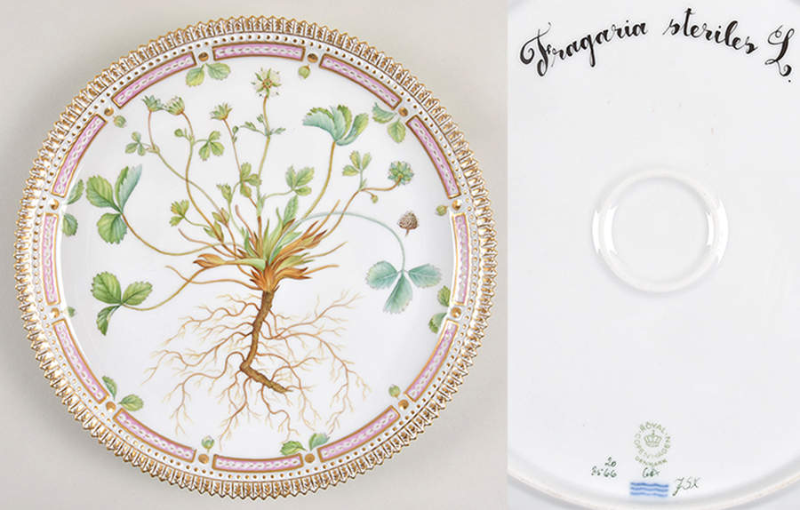 Flora Danica (1961 To Current) 9" Round Tray-Fragaria steriles L by Royal Copenhagen-1