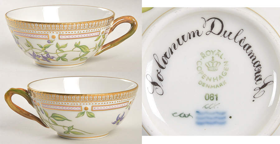 Flora Danica (1961 To Current) Flat Tea Cup & Saucer Set-Solanum Duleamara L. by Royal Copenhagen-1