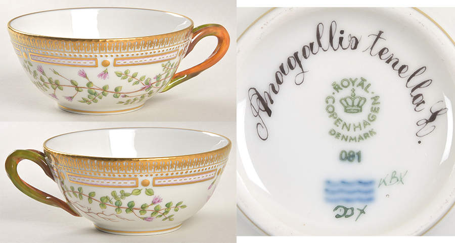 Flora Danica (1961 To Current) Flat Tea Cup & Saucer Set-Anagallis tenella L. by Royal Copenhagen-1