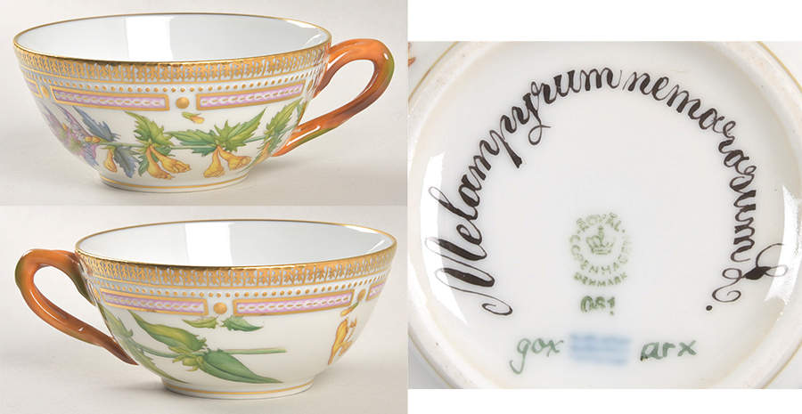 Flora Danica (1961 To Current) Flat Tea Cup & Saucer Set-Melanpyrum nemorosum L. by Royal Copenhagen-1