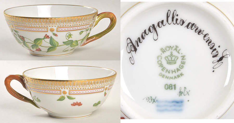Flora Danica (1961 To Current) Flat Tea Cup & Saucer Set-Amagallis arvensis L. by Royal Copenhagen-1