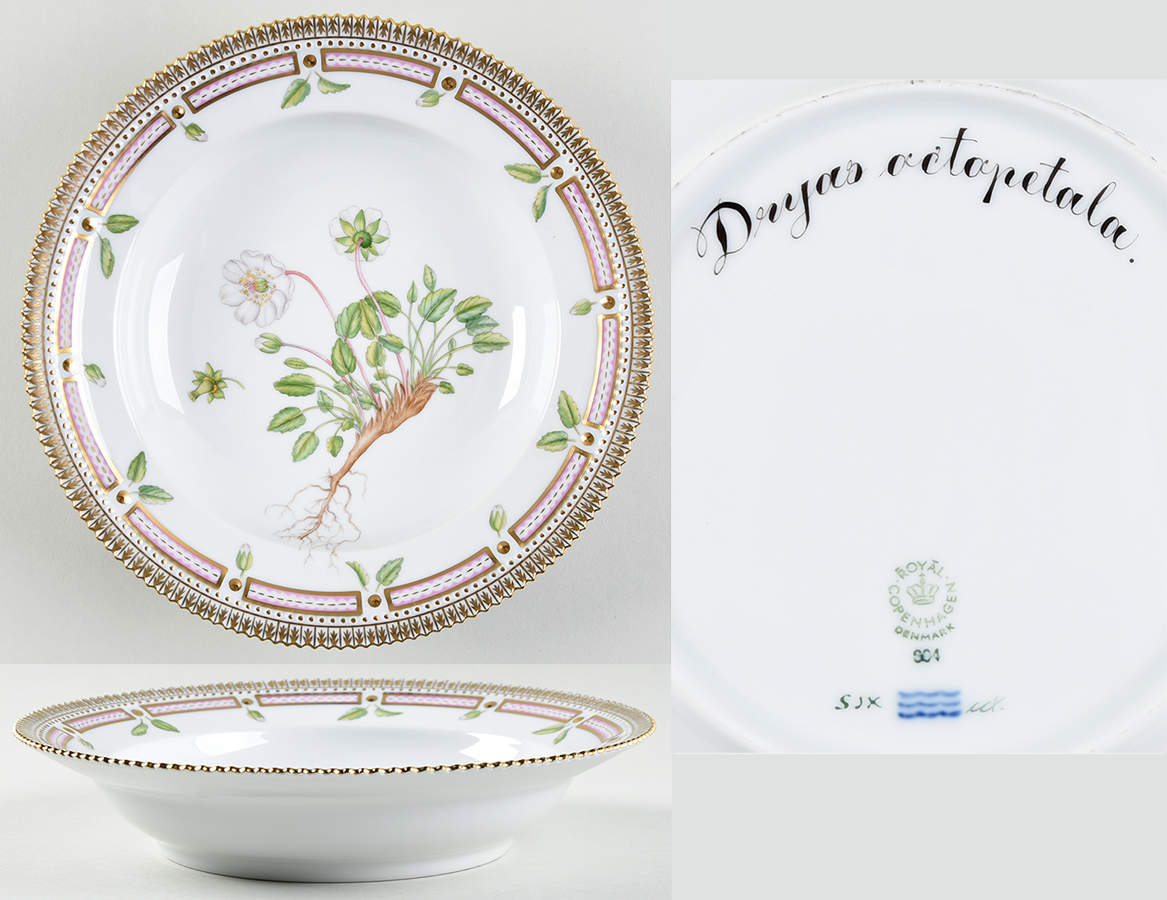 Flora Danica (1961 To Current) Rim Soup Bowl-Dryas octopetala by Royal Copenhagen-1