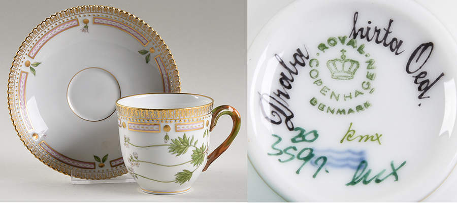 Flora Danica (1961 To Current) Flat Cup & Saucer Set-Draba hirta Oed. by Royal Copenhagen-1