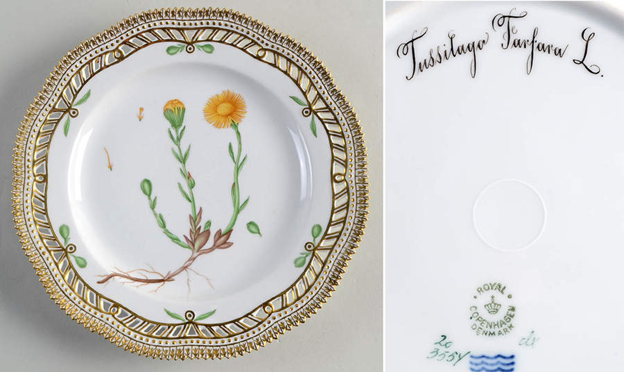 Flora Danica (1961 To Current) 9" Pierced Luncheon Plate/Fruit Std-Trifolium medi by Royal Copenhagen-1