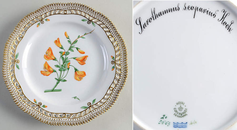 Flora Danica (1961 To Current) 10" Pierced Dinner Plate/Fruit Std-Sarothamnus sco by Royal Copenhagen-1