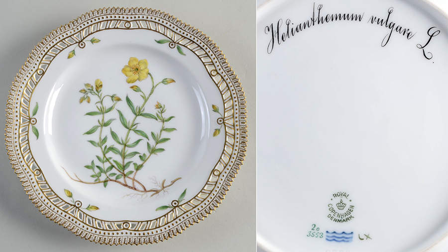 Flora Danica (1961 To Current) 10" Pierced Dinner Plate/Fruit Std-Helianthemun vu by Royal Copenhagen-1