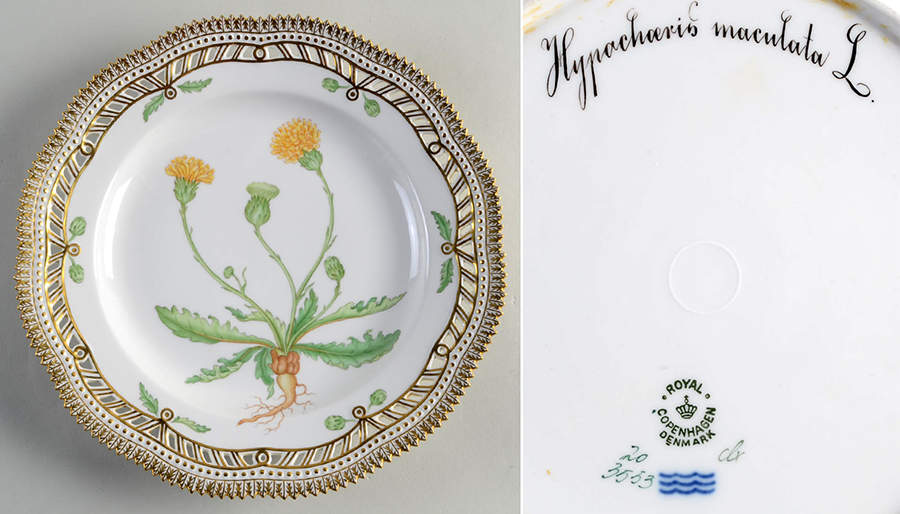 Flora Danica (1961 To Current) 10" Pierced Dinner Plate/Fruit Std-Hypocharis macu by Royal Copenhagen-1