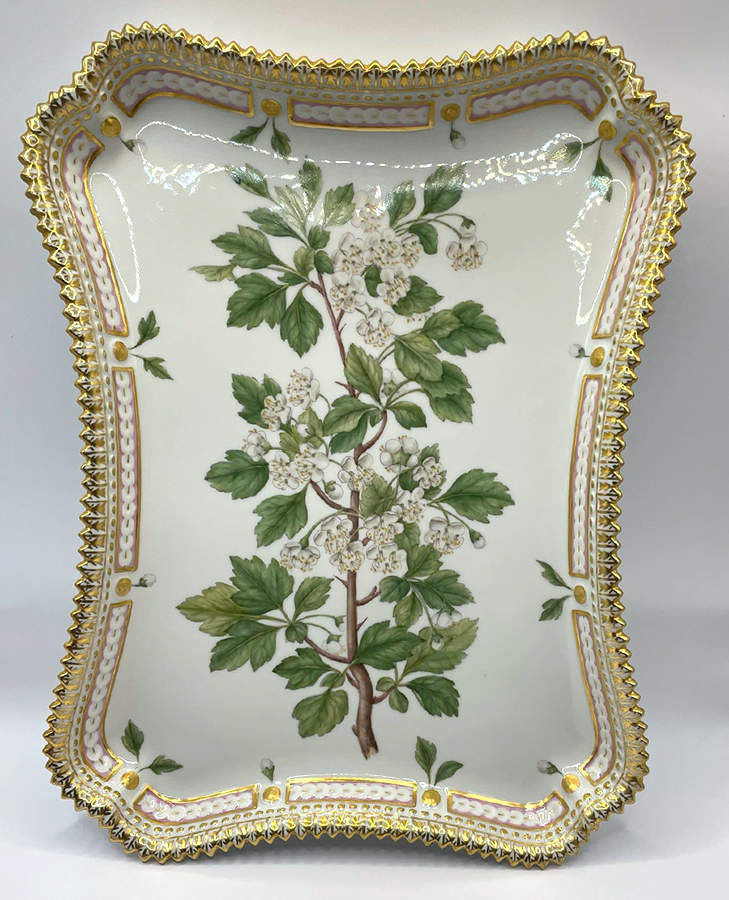 Flora Danica (1961 To Current) 11" Rectangular Tray-Cratagus Oscyacantha Facq by Royal Copenhagen-1
