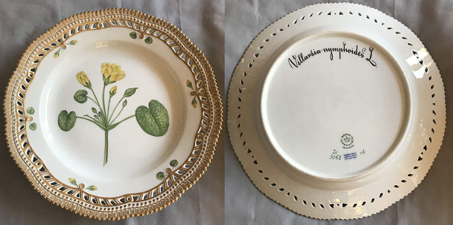 Flora Danica (1961 To Current) 10" Pierced Dinner Plate/Fruit Std-Villarsia nymph by Royal Copenhagen-1