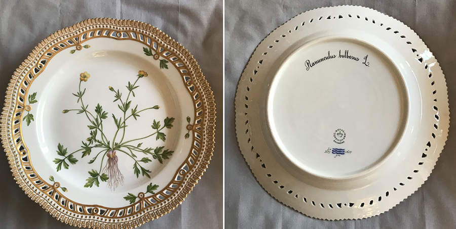Flora Danica (1961 To Current) 10" Pierced Dinner Plate/Fruit Std-Ranunculus bulb by Royal Copenhagen-1