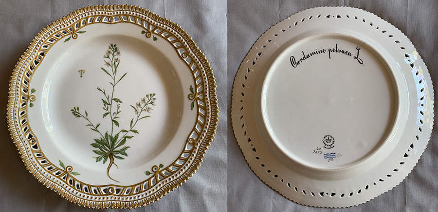 Flora Danica (1961 To Current) 10" Pierced Dinner Plate/Fruit Std-Cardamine Patra by Royal Copenhagen-1
