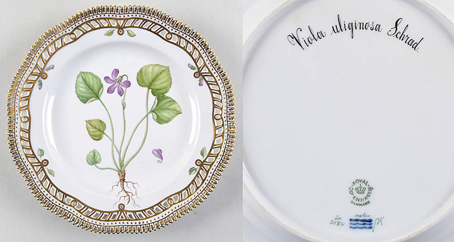Flora Danica (1961 To Current) 9" Pierced Luncheon Plate/Fruit Std-Viola Uliginos by Royal Copenhagen-1
