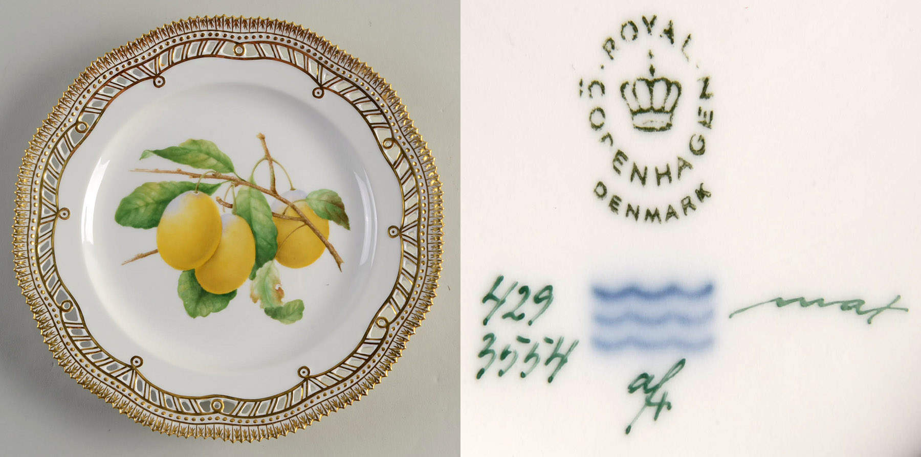 Flora Danica (1961 To Current) 9" Pierced Luncheon Plate/Fruit Stand-Yellow Lemon by Royal Copenhagen-1