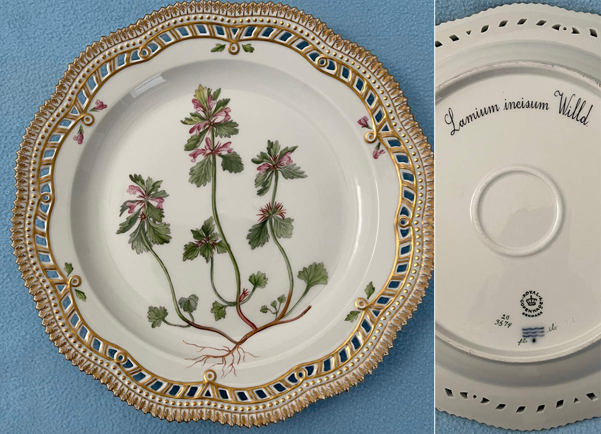 Flora Danica (1961 To Current) 11" Round Pierced Platter-Ajuga genevensis L. by Royal Copenhagen-1