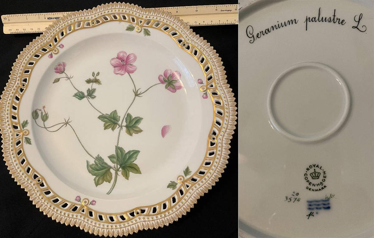 Flora Danica (1961 To Current) 11" Round Pierced Platter-Ajuga genevensis L. by Royal Copenhagen-1