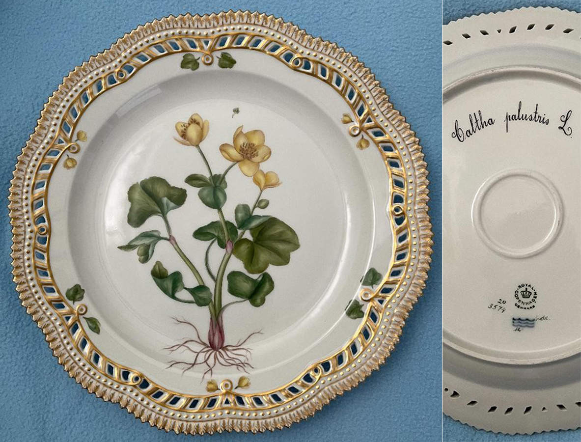 Flora Danica (1961 To Current) 11" Round Pierced Platter-Ajuga genevensis L. by Royal Copenhagen-1