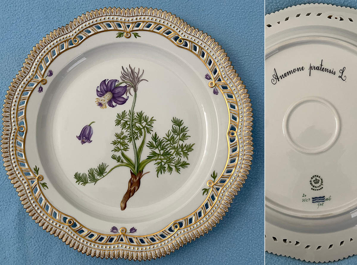 Flora Danica (1961 To Current) 11" Round Pierced Platter-Anemone pratensis L. by Royal Copenhagen-1