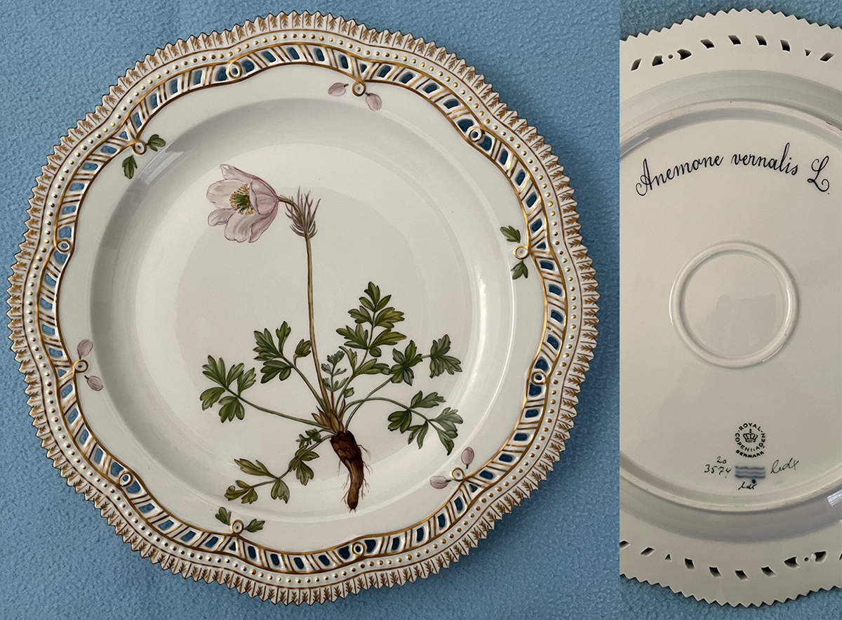 Flora Danica (1961 To Current) 11" Round Pierced Platter-Anemone vernalis L. by Royal Copenhagen-1