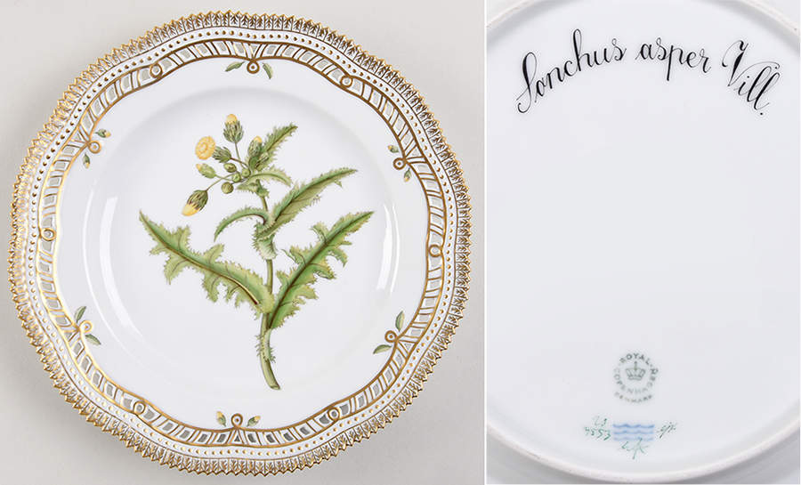 Flora Danica (1961 To Current) 10" Pierced Dinner Plate/Fruit Std-Sonchus asper V by Royal Copenhagen-1