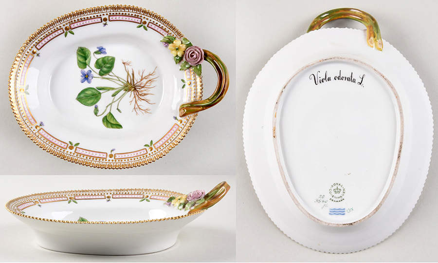 Flora Danica (1961 To Current) 8" Oval Handled Pickle/Accent-Viola odorata L by Royal Copenhagen-1