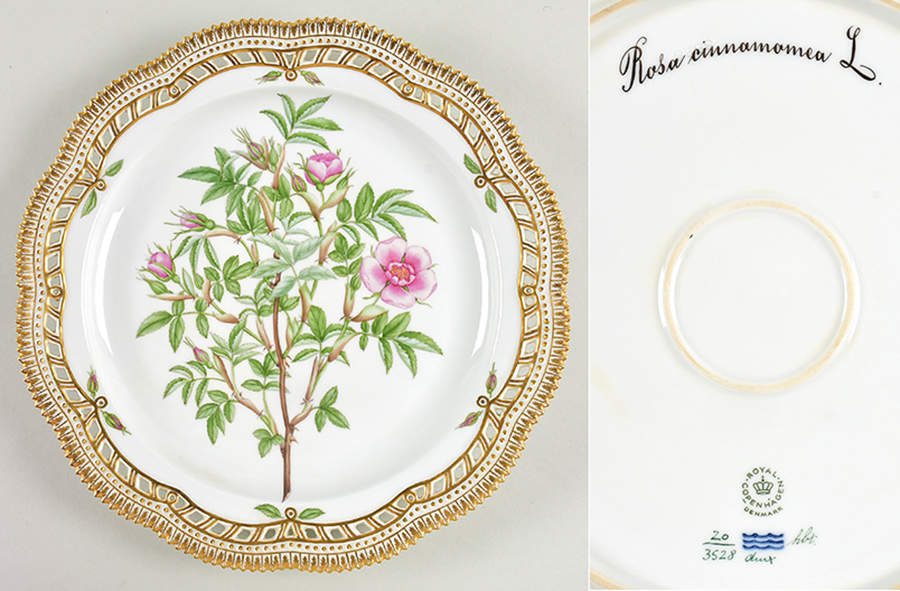 Flora Danica (1961 To Current) 13" Round Pierced Platter-Rose cinnamomea L by Royal Copenhagen-1