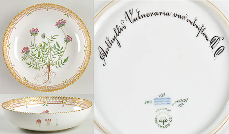 Flora Danica (1961 To Current) 9" Salad Serving Bowl-Anthyllis vulneraria Limm by Royal Copenhagen-1