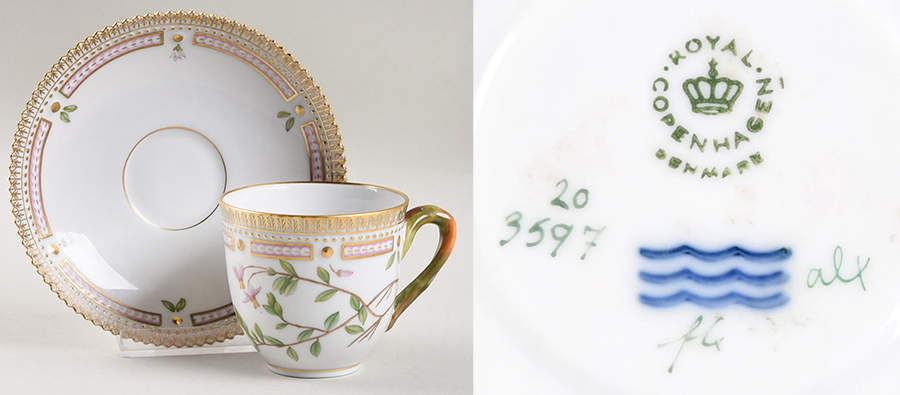 Flora Danica (1961 To Current) Flat Cup & Saucer Set-Oxycoccus palustris Rupr by Royal Copenhagen-1