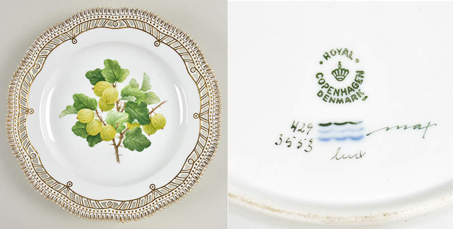 Flora Danica (1961 To Current) 10" Pierced Dinner Plate/Fruit Std-Wht. Gooseberry by Royal Copenhagen-1