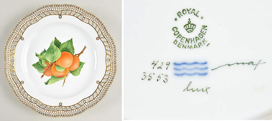 Flora Danica (1961 To Current) 10" Pierced Dinner Plate/Fruit Std-Fruit-Apricots by Royal Copenhagen-1