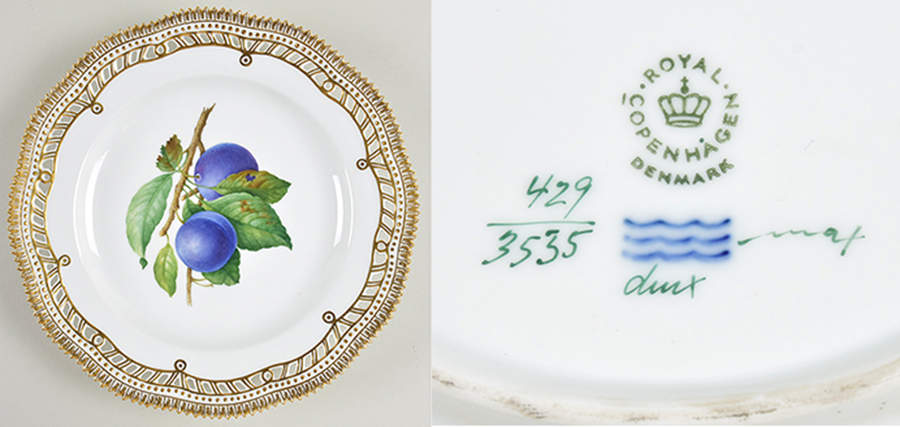 Flora Danica (1961 To Current) 10" Pierced Dinner Plate/Fruit Std-Plums (2) by Royal Copenhagen-1