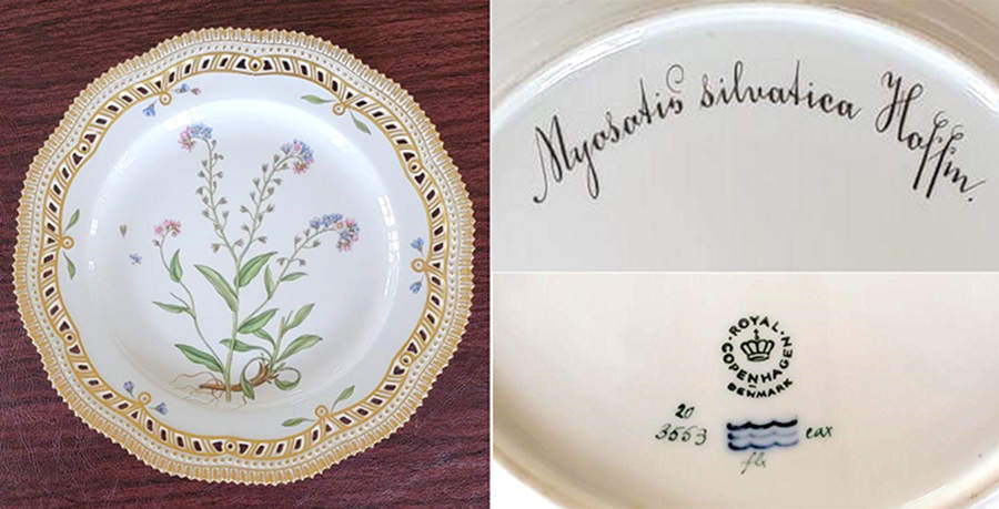 Flora Danica (1961 To Current) 10" Pierced Dinner Plate/Fruit Std-Myosotis silvat by Royal Copenhagen-1