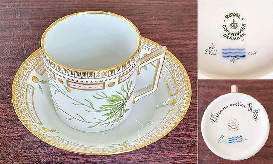 Flora Danica (1961 To Current) Chocolate Cup & Smooth Saucer-Vesicaria arctica R. by Royal Copenhagen-1