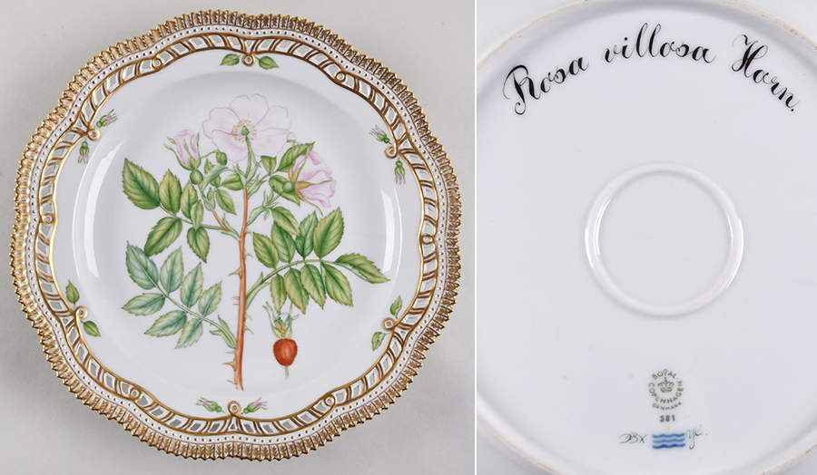 Flora Danica (1961 To Current) 11" Round Pierced Platter-Rosa villosa Horn by Royal Copenhagen-1