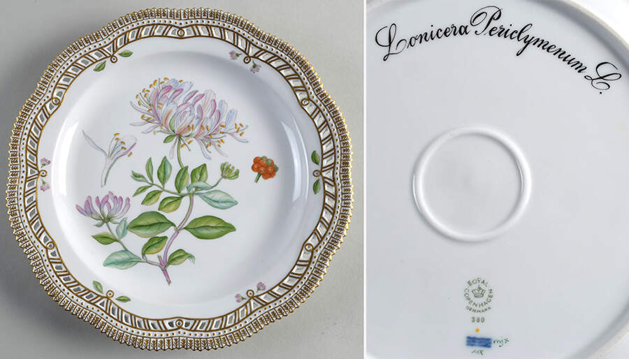Flora Danica (1961 To Current) 10" Round Pierced Platter-Lonicera Periclymenum L by Royal Copenhagen-1