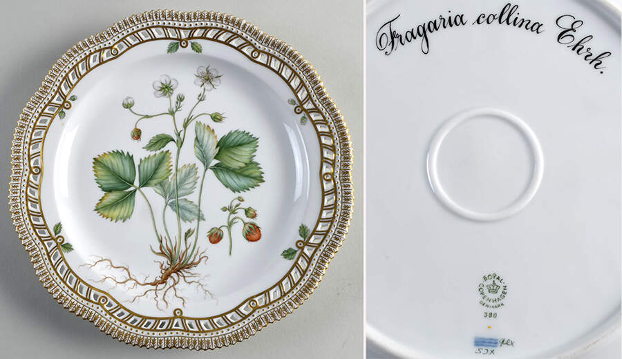Flora Danica (1961 To Current) 10" Round Pierced Platter-Fragaria collina Ehrh. by Royal Copenhagen-1