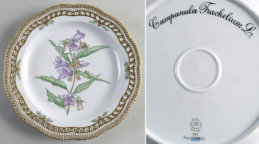 Flora Danica (1961 To Current) 10" Round Pierced Platter-Campanula Tracheluim L. by Royal Copenhagen-1