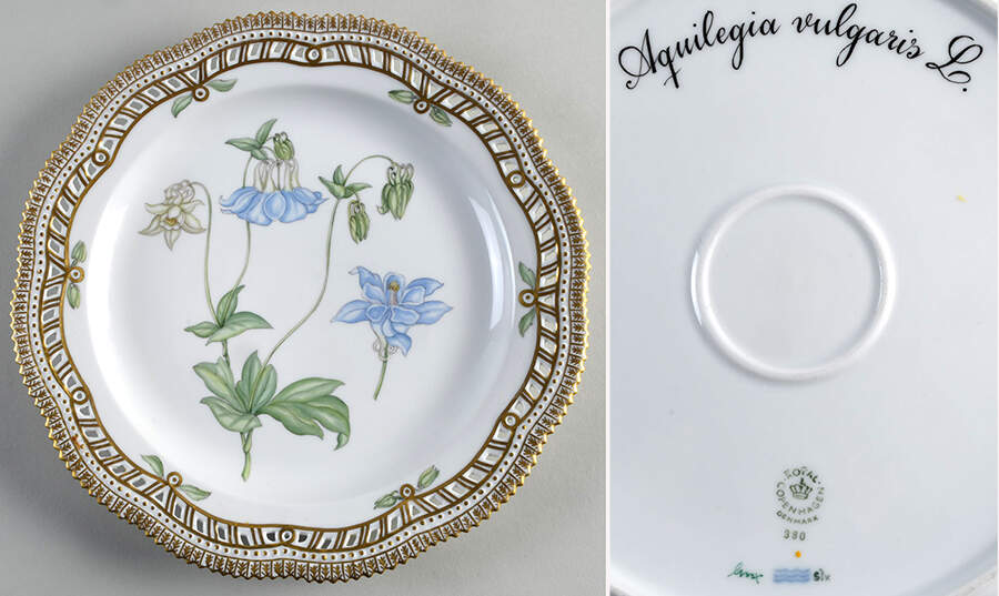 Flora Danica (1961 To Current) 10" Round Pierced Platter-Aquilegia vulgaris L. by Royal Copenhagen-1