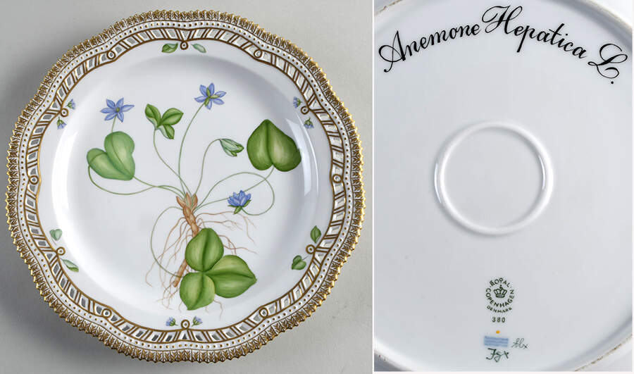 Flora Danica (1961 To Current) 10" Round Pierced Platter-Anemone Hepatica L. by Royal Copenhagen-1