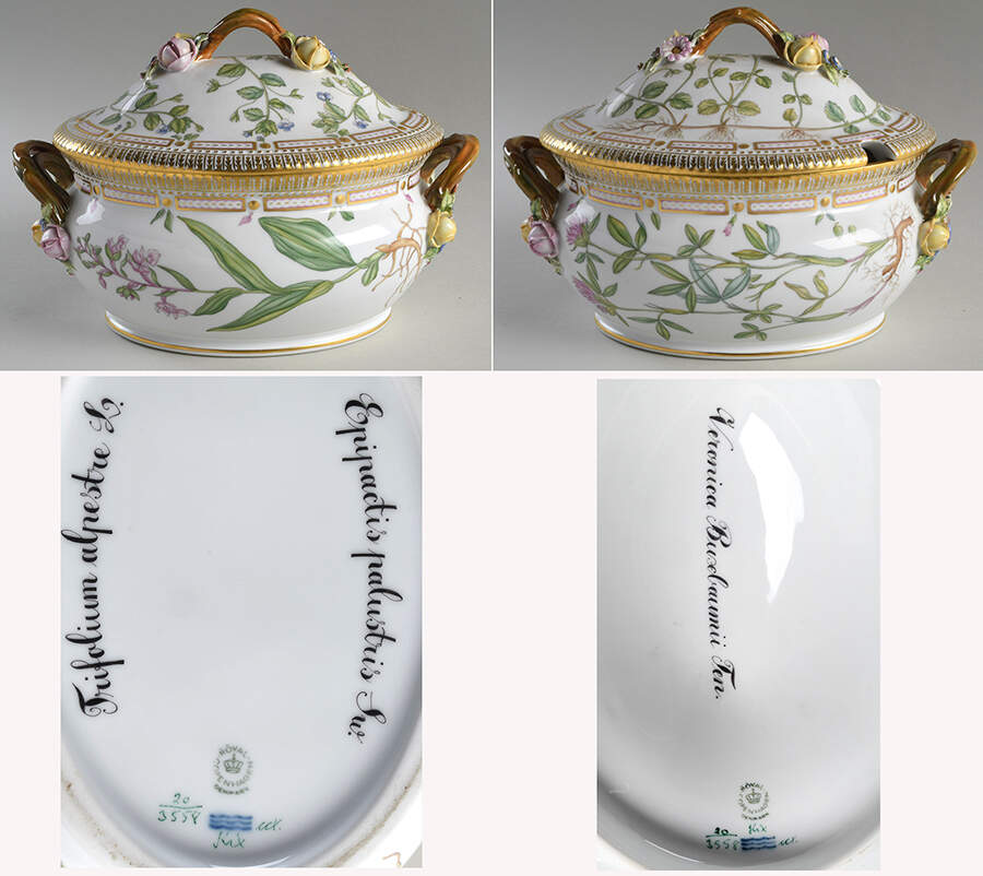 Flora Danica (1961 To Current) 3 Qt Oval Tureen & Lid-Epip pal,Trifo alp,Vero bus by Royal Copenhagen-1